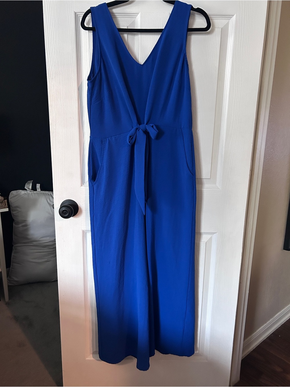1. STATE Royal Blue V-Neck Sleeveless Jumpsuit with Tie Waist